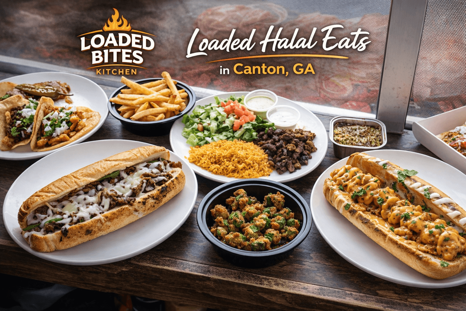 A full catering spread from Loaded Bites Kitchen